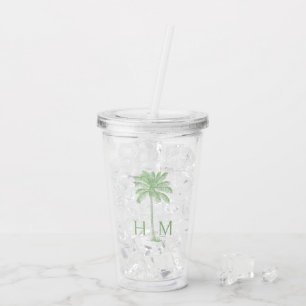 Green Palmetto Palm Tree Monogram Acrylic Tumbler