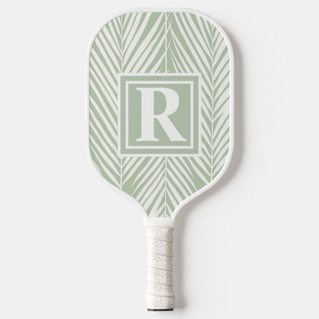 Green Palms and Monogram Customizable  Pickleball Paddle (Front)