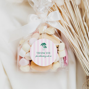 Green Palms Pink Stripes Classic Round Sticker