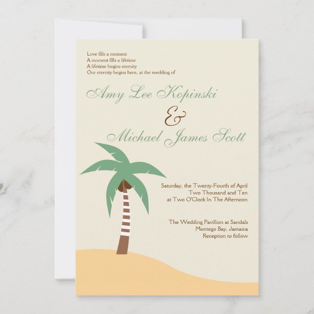 GREEN PALMTREE CARIBBEAN DESTINATION WEDDING INVITATION (Front)