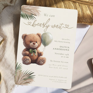 Green Pampas We can Bearly Wait Neutral Baby Invitation