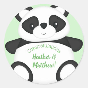 Green Panda Bear Baby Shower Classic Round Sticker