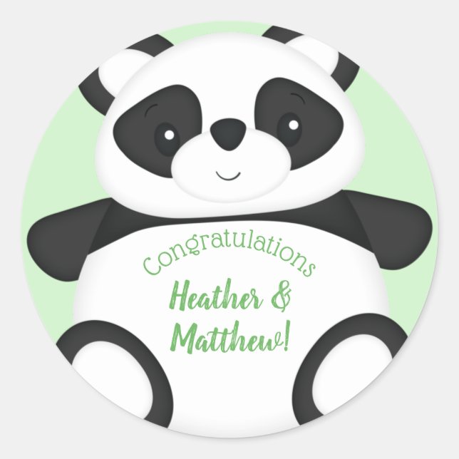 Green Panda Bear Baby Shower Classic Round Sticker (Front)