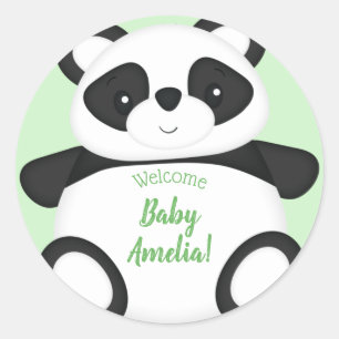 Green Panda Bear Baby Shower Classic Round Sticker
