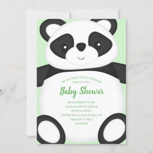 Green Panda Bear Baby Shower Invitation