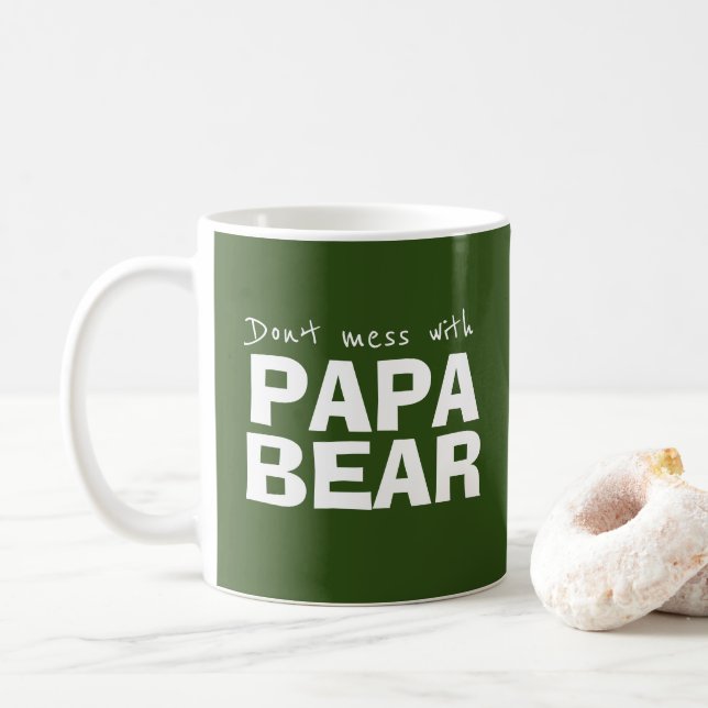 Green Papa Bear Minimalist Typography Mug for Dad (With Donut)