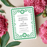 Green Papel Picado Inspired Wedding Invitation