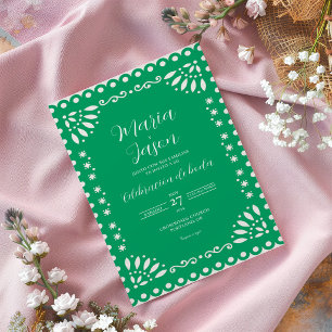 Green Papel Picado Traditional Spanish Wedding Invitation