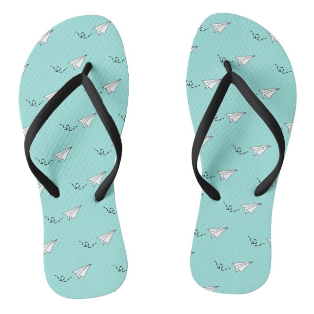 Green Paper Plane Pattern Flip Flops (Footbed)