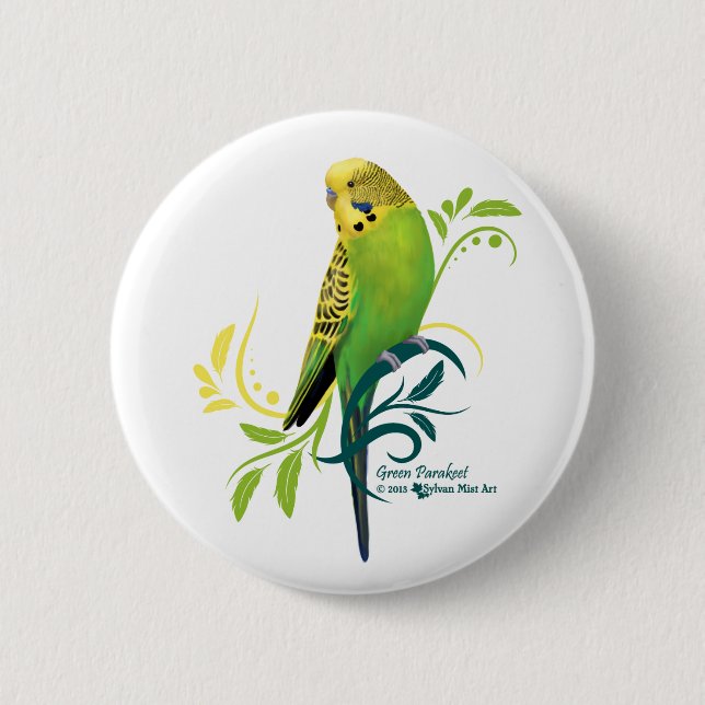 Green Parakeet 6 Cm Round Badge (Front)