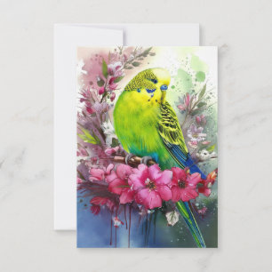 Green Parakeet and Blossoms Thank You Card