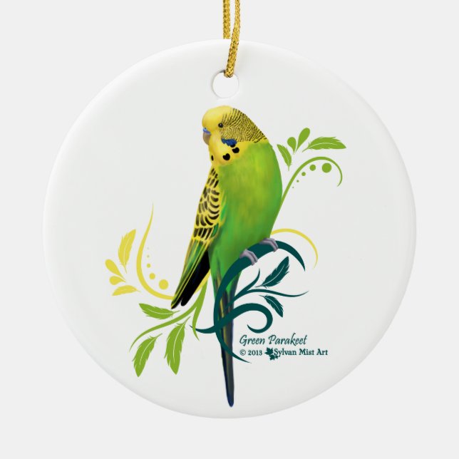 Green Parakeet Ceramic Tree Decoration (Front)