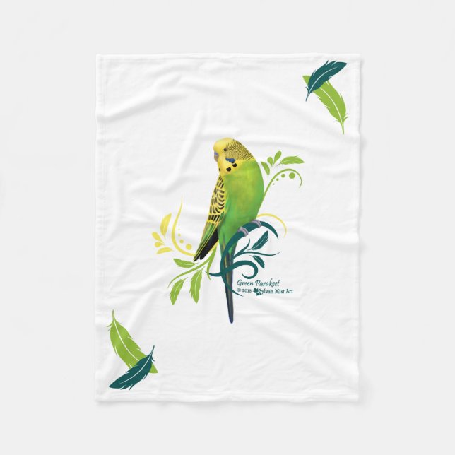 Green Parakeet Fleece Blanket (Front)