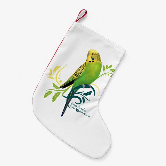 Green Parakeet Small Christmas Stocking (Front (Hanging))