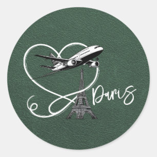 Green Paris Passport  Classic Round Sticker