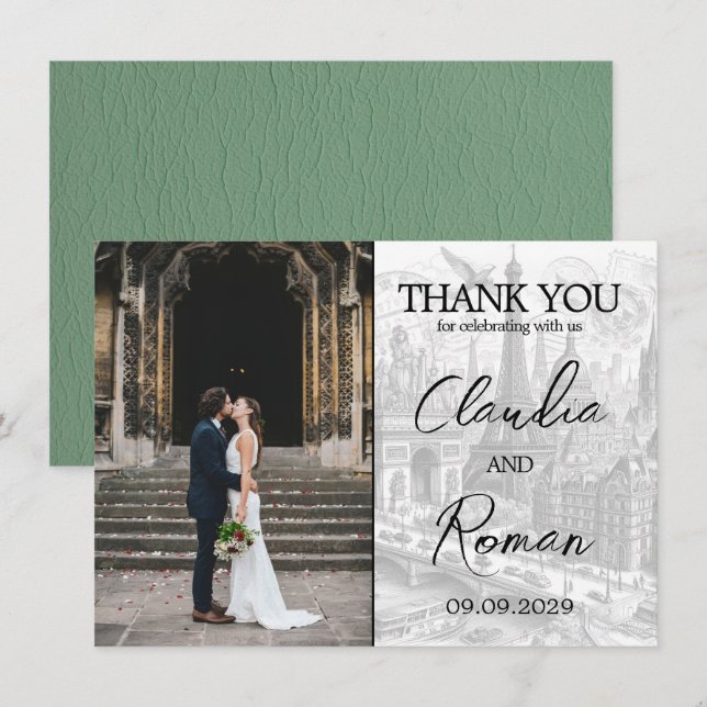 Green Paris Passport Thank You Card (Front/Back)