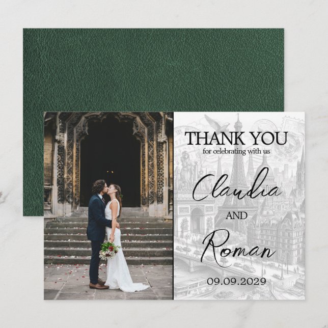 Green Paris Passport Thank You Card (Front/Back)