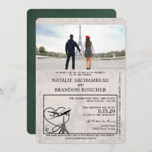 Green Paris Passport Wedding Invitation