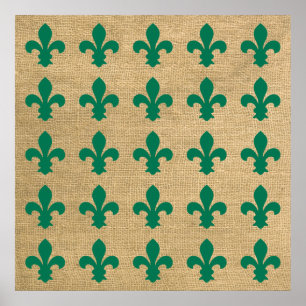 Green Parisian Moods Fleur de Lys Pattern Poster