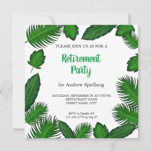Green parrot and palm leaves retirement invitation