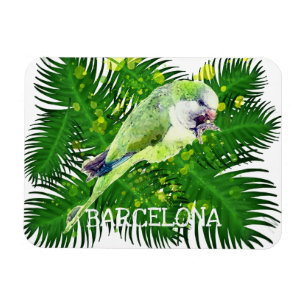 Green parrot and palm leaves watercolor magnet