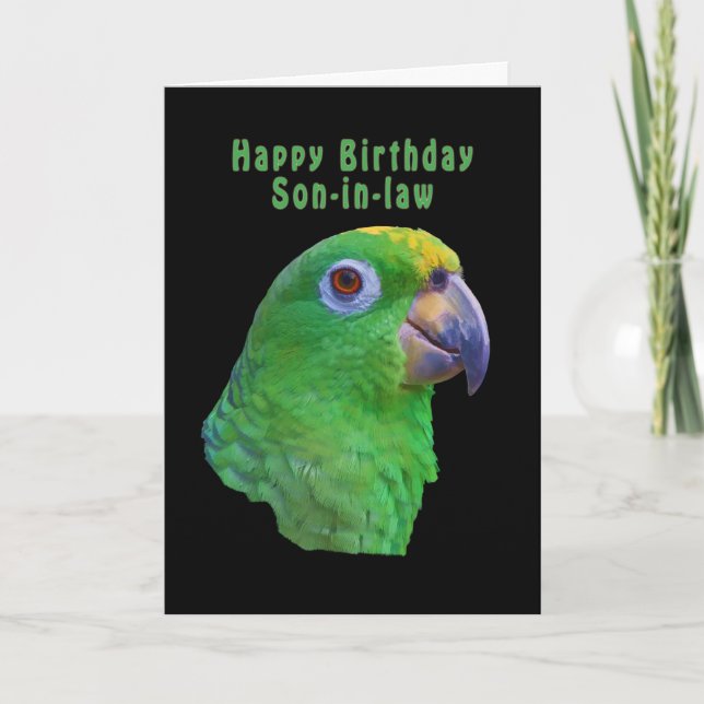 Green Parrot Birthday Greeting Card, Son-in-law Card (Front)