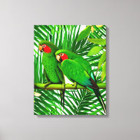 Green Parrot Couple in a Jungle Setting 