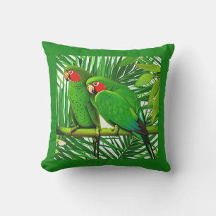 Green Parrot Couple in a Jungle Setting Cushion