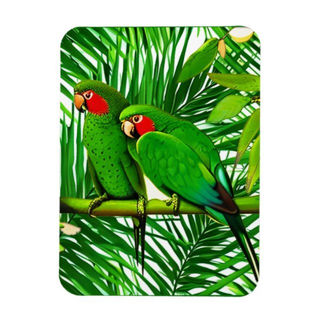 Green Parrot Couple in a Jungle Setting Magnet (Vertical)