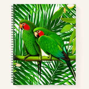 Green Parrot Couple in a Jungle Setting Notebook
