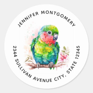 Green Parrot - Cute Baby Bird - Address Classic Round Sticker