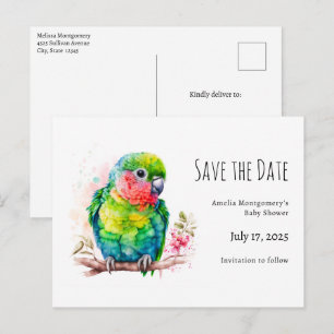 Green Parrot - Cute Baby Bird Baby Shower Announcement Postcard