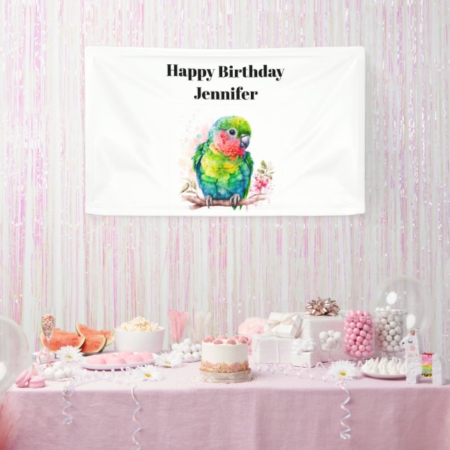 Green Parrot - Cute Baby Bird Birthday Banner (Party)