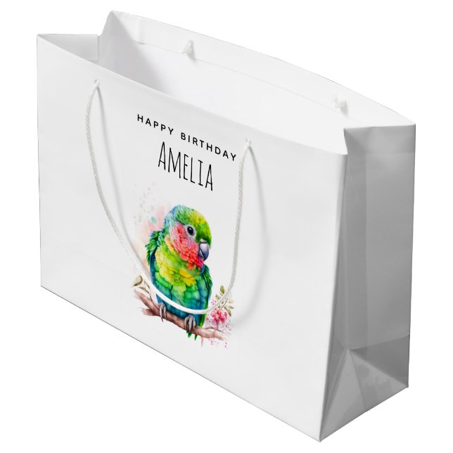 Green Parrot - Cute Baby Bird Birthday Large Gift Bag (Back Angled)