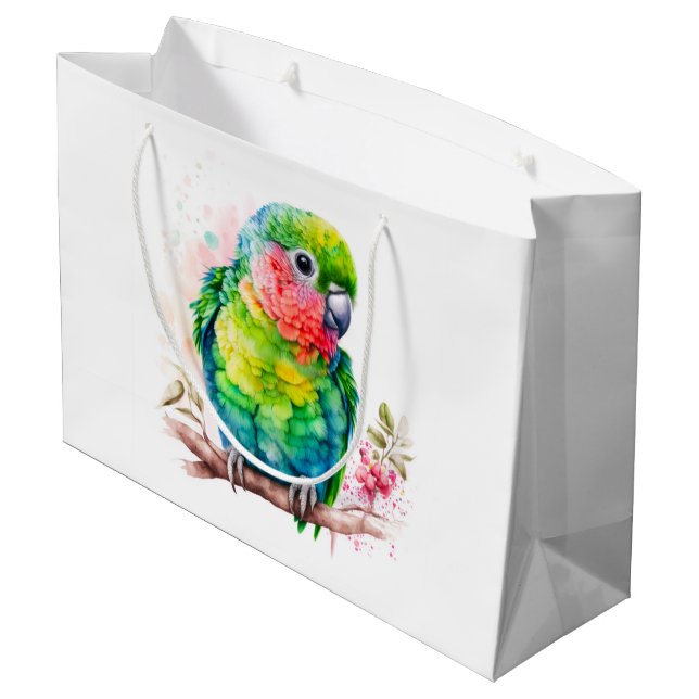 Green Parrot - Cute Baby Bird Birthday Large Gift Bag (Back Angled)