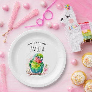 Green Parrot - Cute Baby Bird Birthday Paper Plate