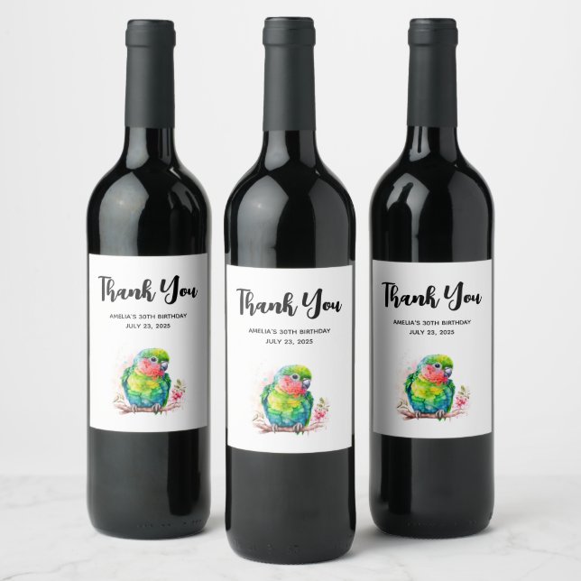 Green Parrot - Cute Baby Bird Birthday Wine Label (Bottles)