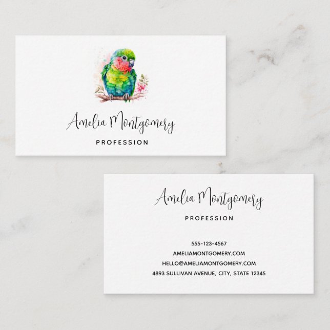 Green Parrot - Cute Baby Bird Business Card (Front/Back)