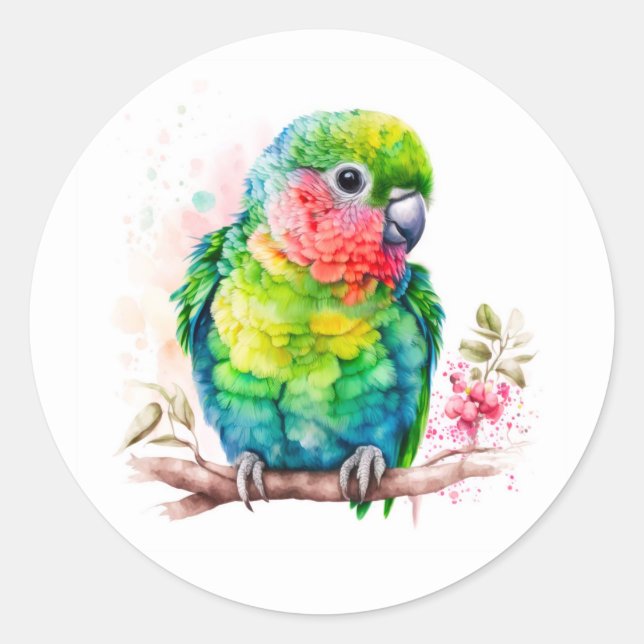 Green Parrot - Cute Baby Bird Classic Round Sticker (Front)