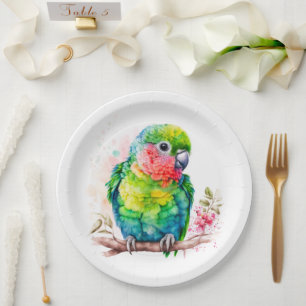 Green Parrot - Cute Baby Bird Paper Plate