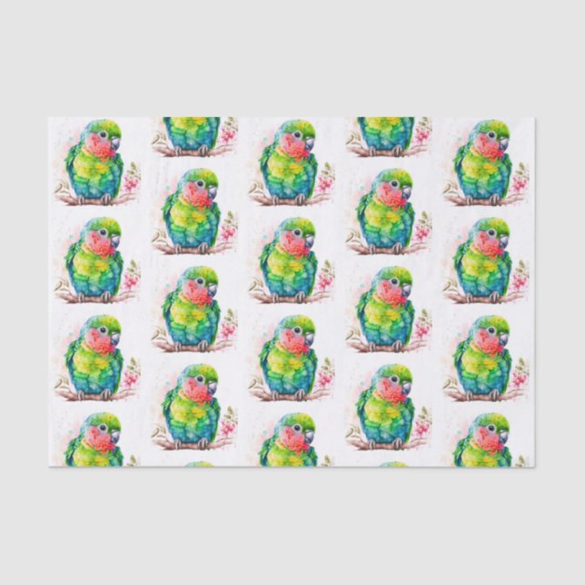 Green Parrot - Cute Baby Bird Pattern Tissue Paper (Front)
