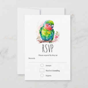 Green Parrot - Cute Baby Bird RSVP Card