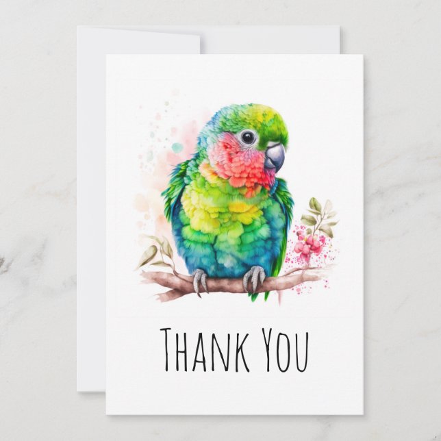 Green Parrot - Cute Baby Bird Thank You (Front)