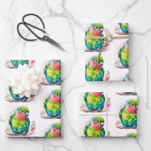 Green Parrot - Cute Baby Bird Wrapping Paper Sheet