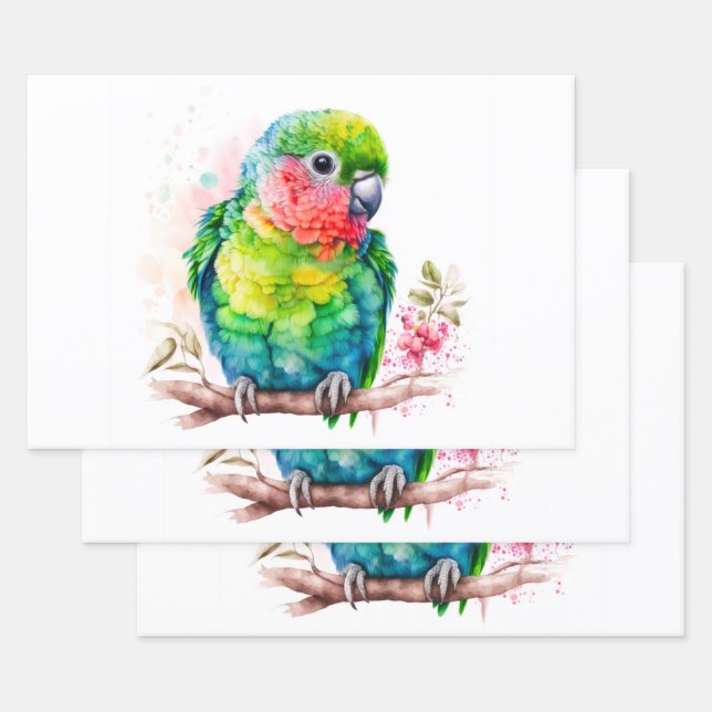 Green Parrot - Cute Baby Bird Wrapping Paper Sheet (Set)