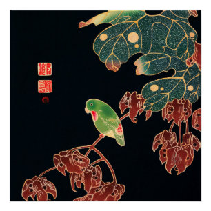 Green Parrot on the Branch Poster