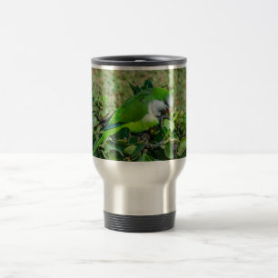 Green parrot travel mug