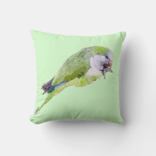 Green parrot watercolor painting cushion