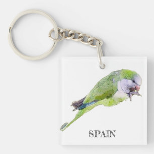 Green parrot watercolor painting key ring