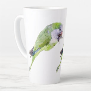 Green parrot watercolor painting latte mug